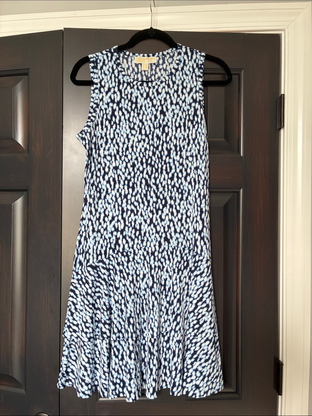 Michael Kors Sleeveless Navy & White Print Midi Dress